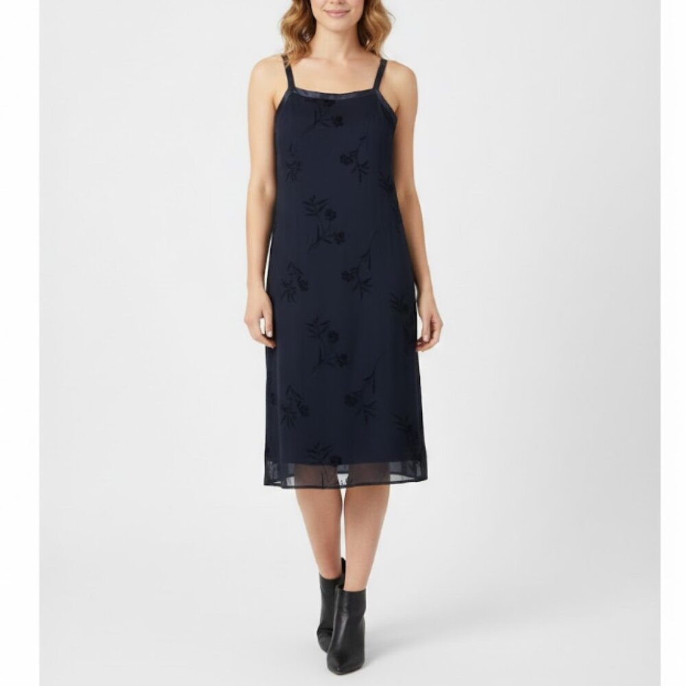 Vintage Mark Edwards size 8 Navy Dark Floral Square Neck‎ Midi Dress Y2K Evening